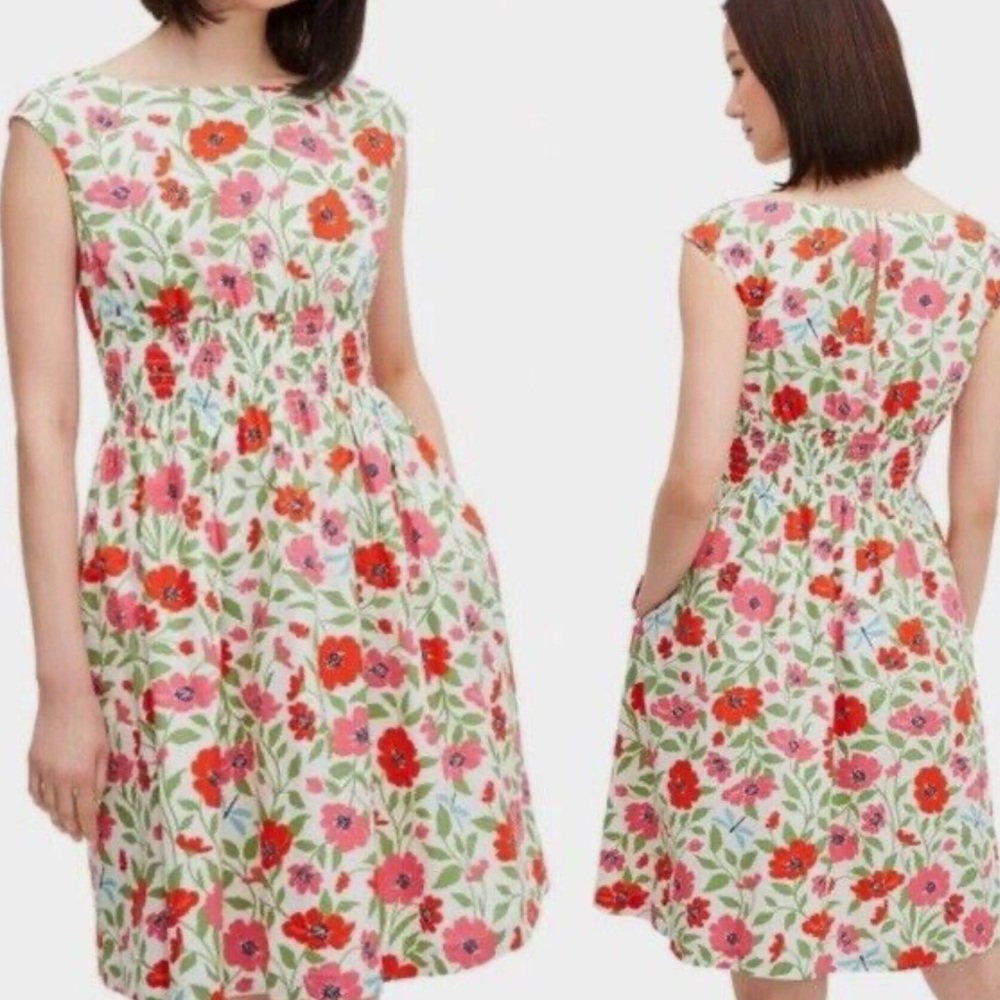 ♠️ kate spade ♠️ bold garden blooms blaire cotton dress cream